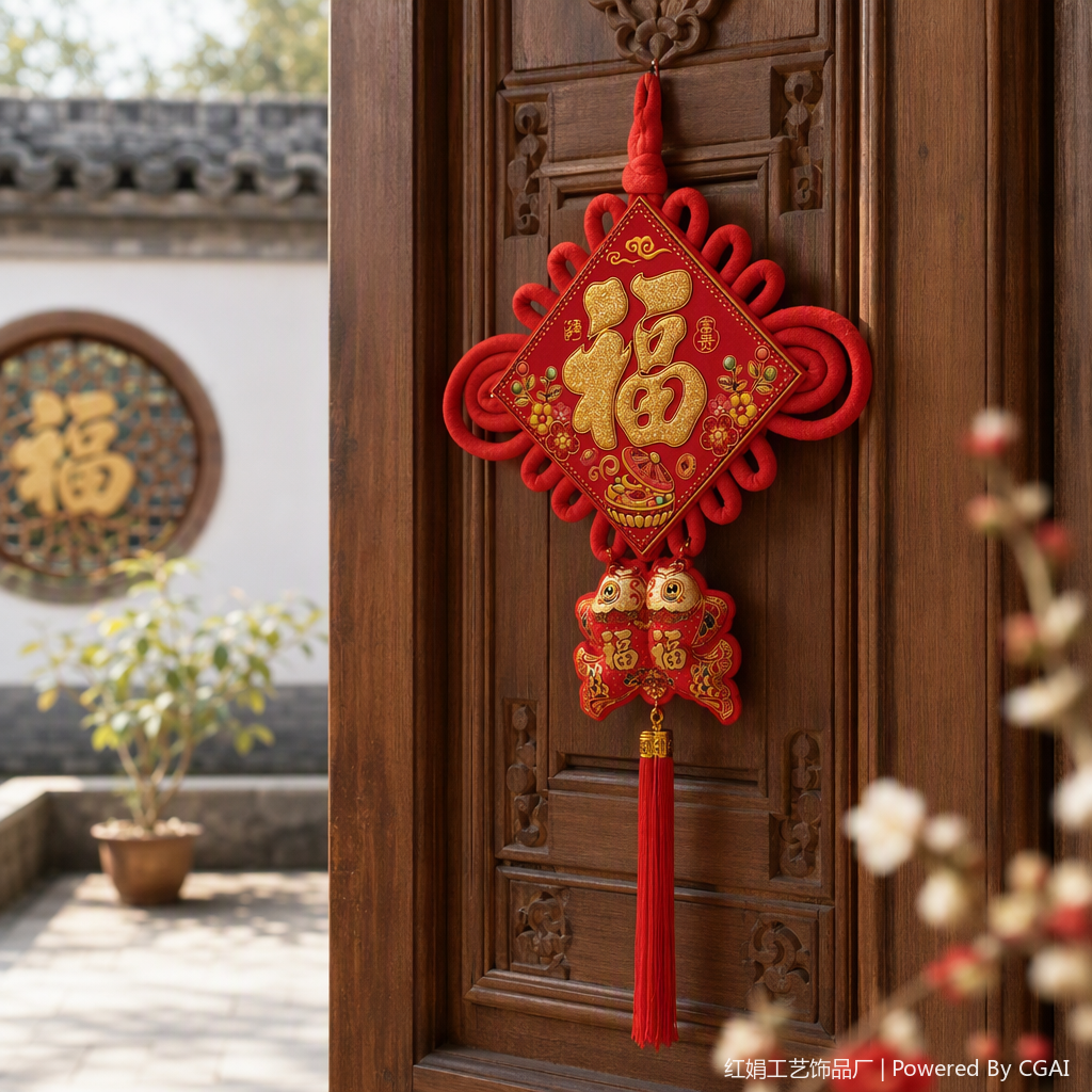 Red Chinese knot pendant, hand-woven, auspicious festival decoration, home pendant, gift fabric pendant details Picture
