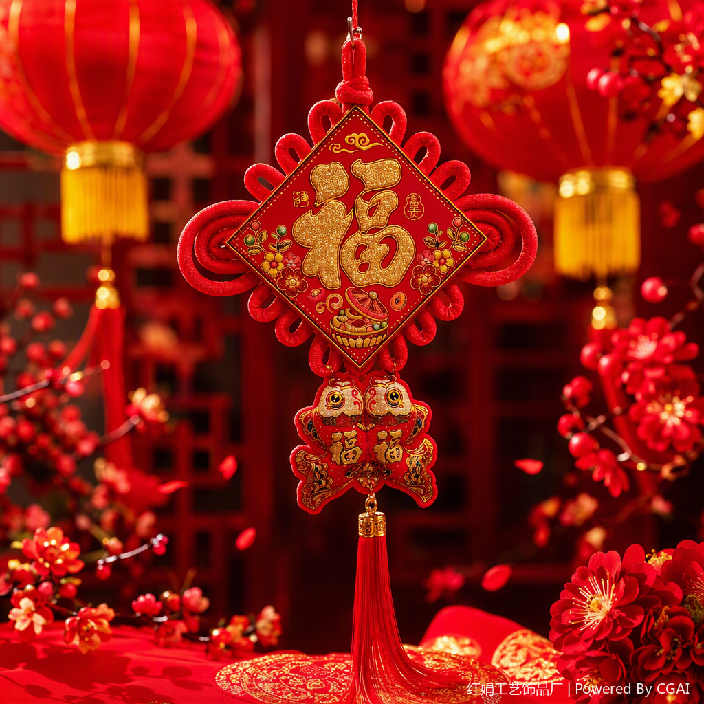 Red Chinese knot pendant, hand-woven, auspicious festival decoration, home pendant, gift fabric pendant Specification image