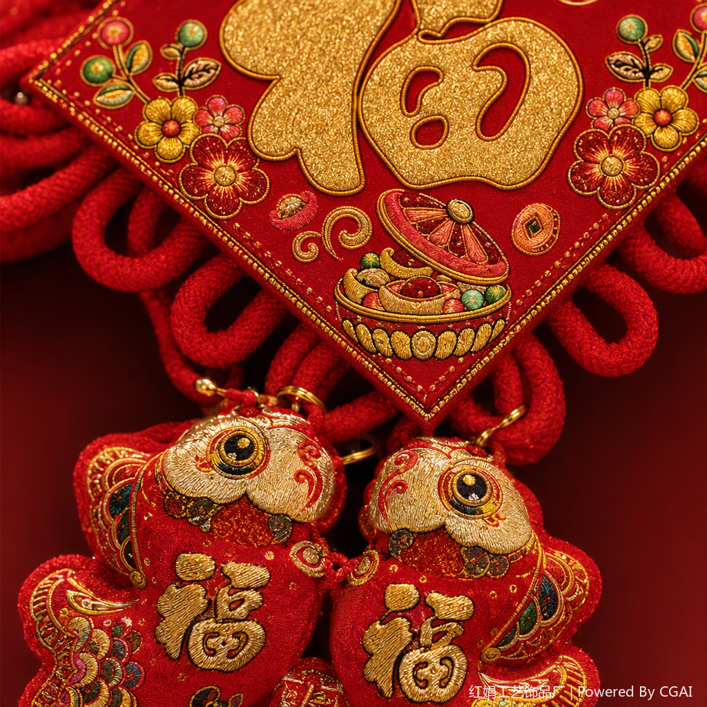 Red Chinese knot pendant, hand-woven, auspicious festival decoration, home pendant, gift fabric pendant Application Scenario