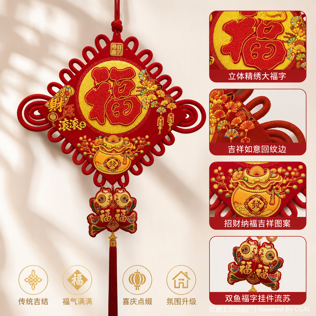 Chinese-style red pendant, hand-woven auspicious knot home decoration, festival gift pendant