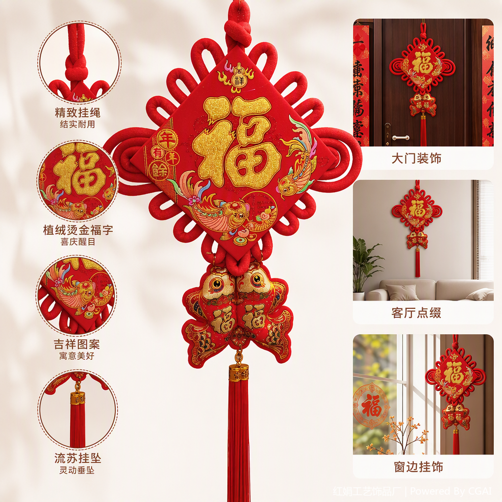 Red Chinese knot pendant, hand-woven, auspicious festival home decoration pendant, gift