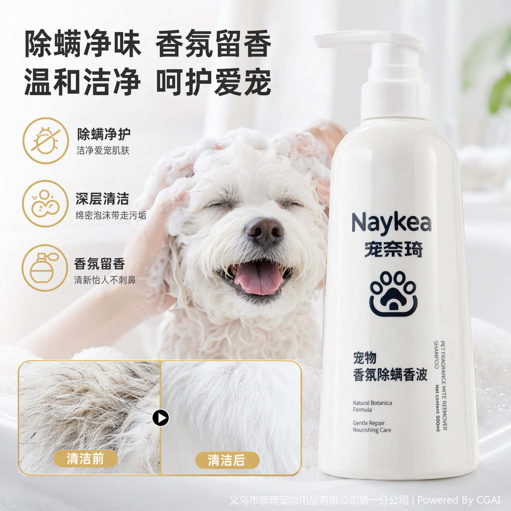 宠物香氛除螨洗发水白色瓶装宠物护理除臭宠物清洁用品