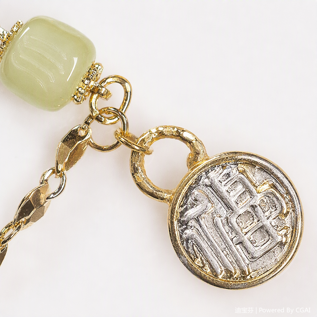 Fashionable light green jade bead golden chain bracelet, simple and versatile women's jewelry, trendy accessory Application Scenario