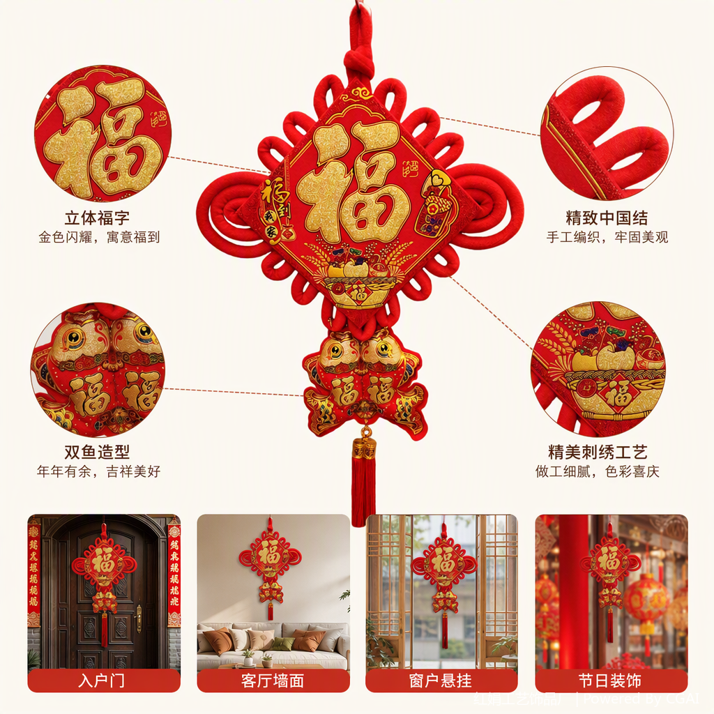 Chinese-style red handcrafted knot hanging ornaments, auspicious decorative items, home living room hanging decorations, gifts