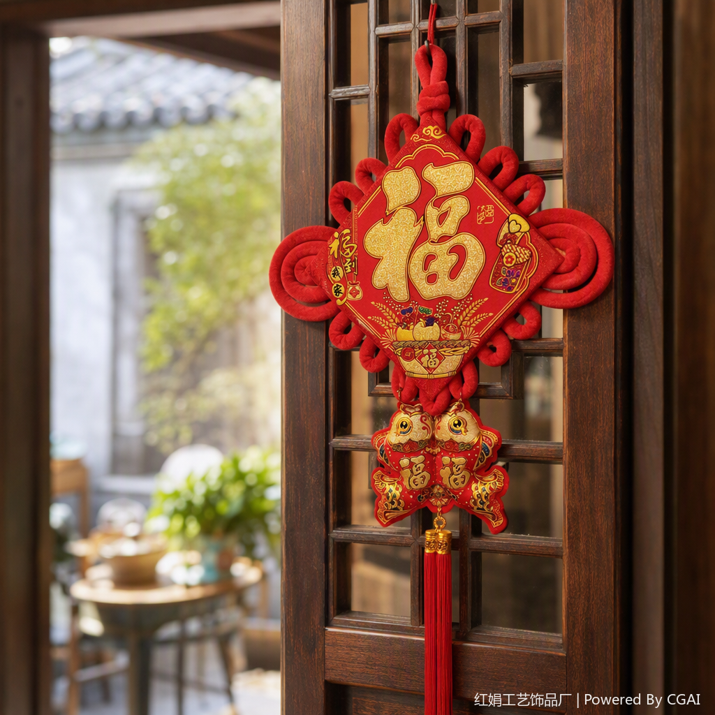 Chinese-style red handcrafted knot hanging ornaments, auspicious decorative items, home living room hanging decorations, gifts details Picture