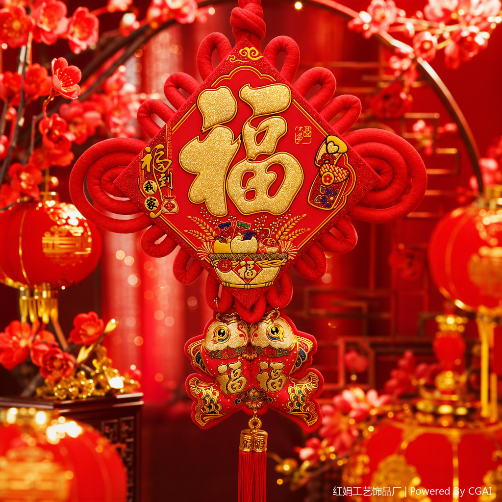 Chinese-style red handcrafted knot hanging ornaments, auspicious decorative items, home living room hanging decorations, gifts Specification image