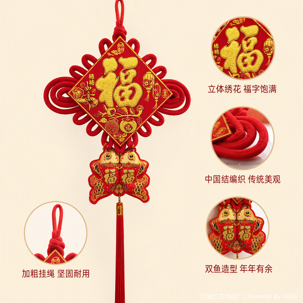 Chinese-style red handcrafted knot pendants, auspicious decorations, home pendants, festival gifts, collectibles