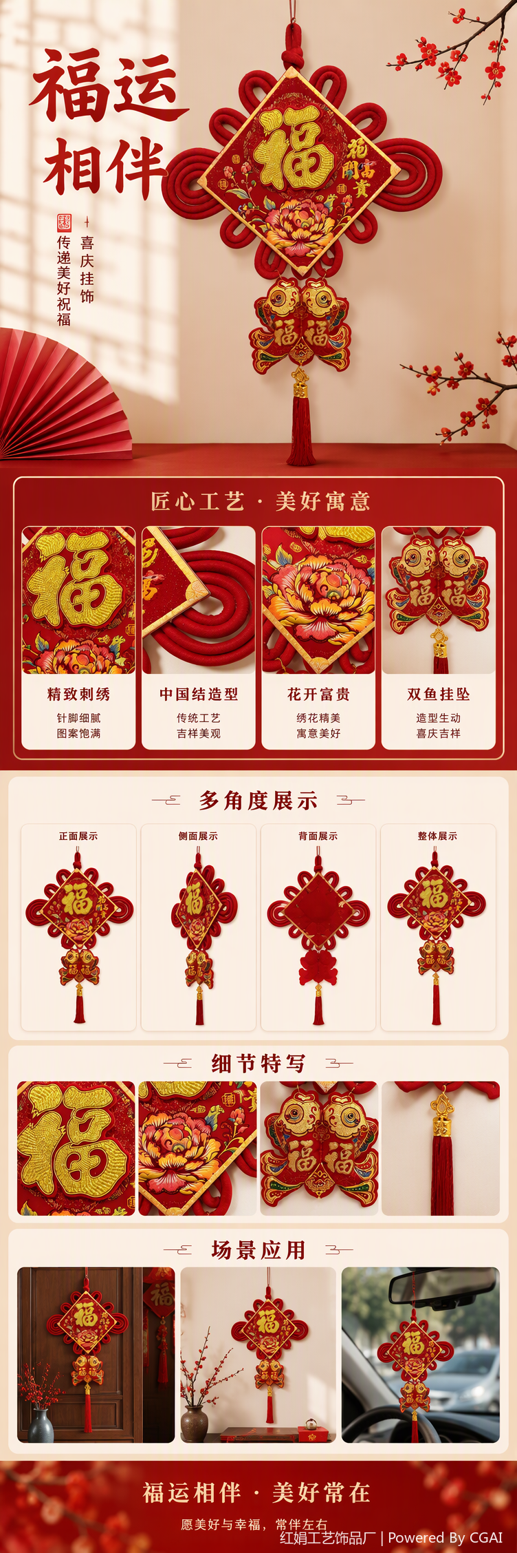 China wind red handwoven colgante auspicioso nudo colgante decoración del hogar artículos de regalo de vacaciones pic 1