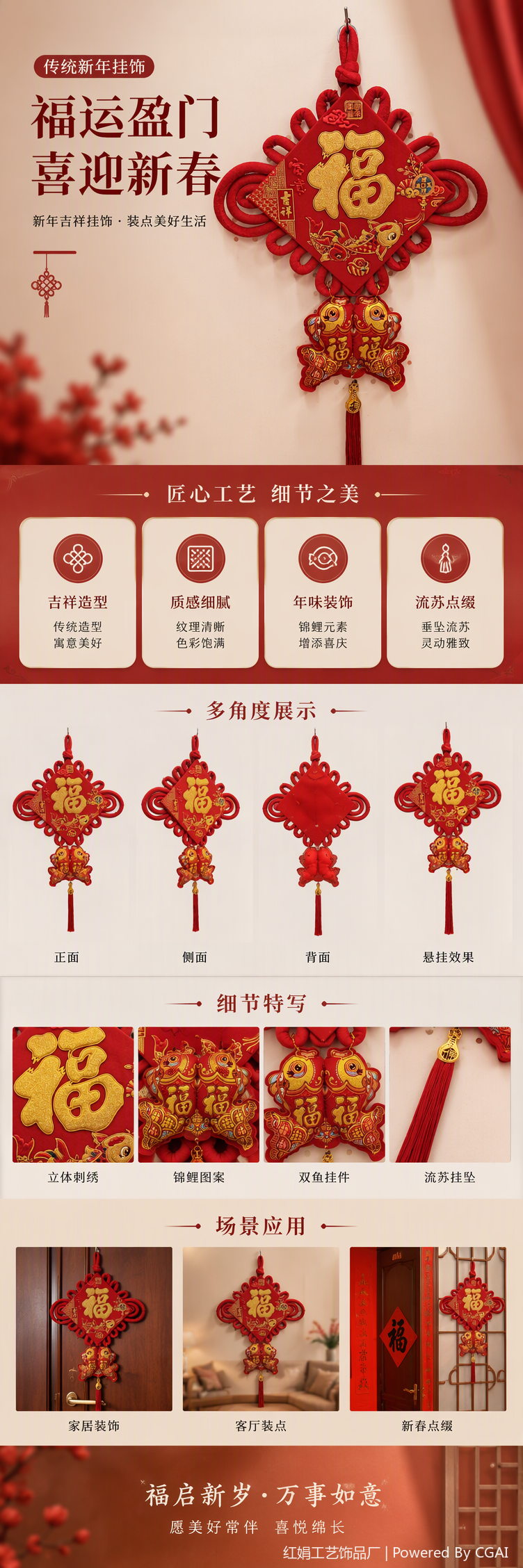 Red Chinese knot pendant, hand-woven auspicious decorative item, home hanging piece, festive and joyous decoration supplies pic 1