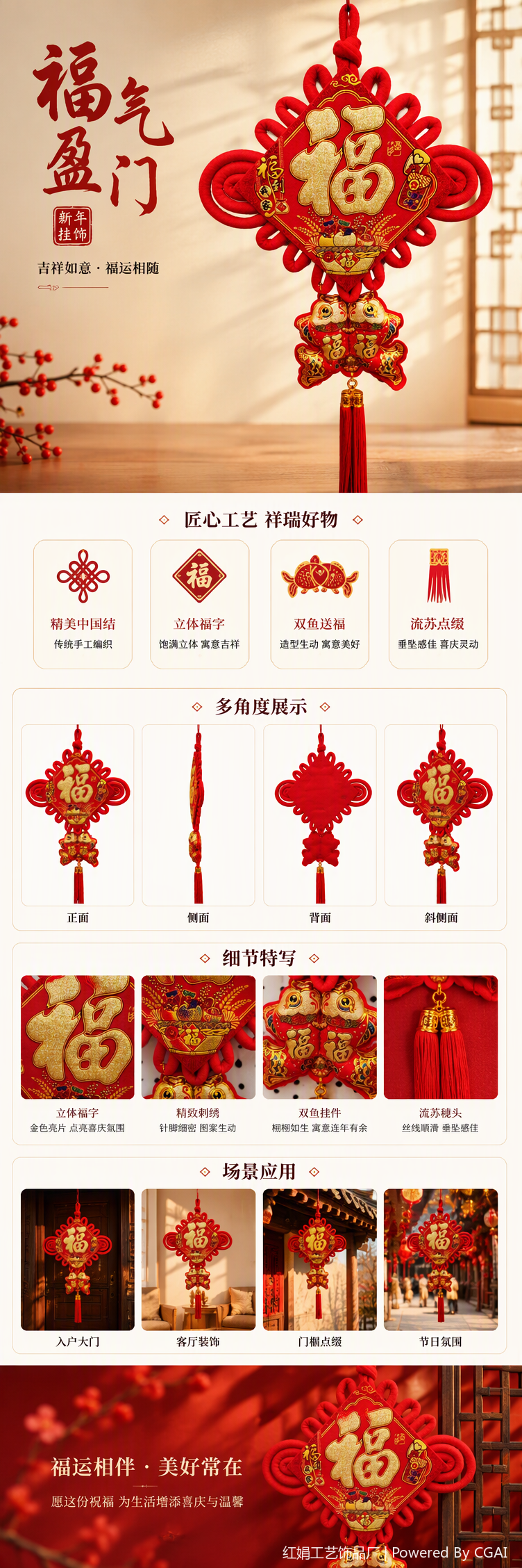 Chinese-style red handcrafted knot hanging ornaments, auspicious decorative items, home living room hanging decorations, gifts pic 1