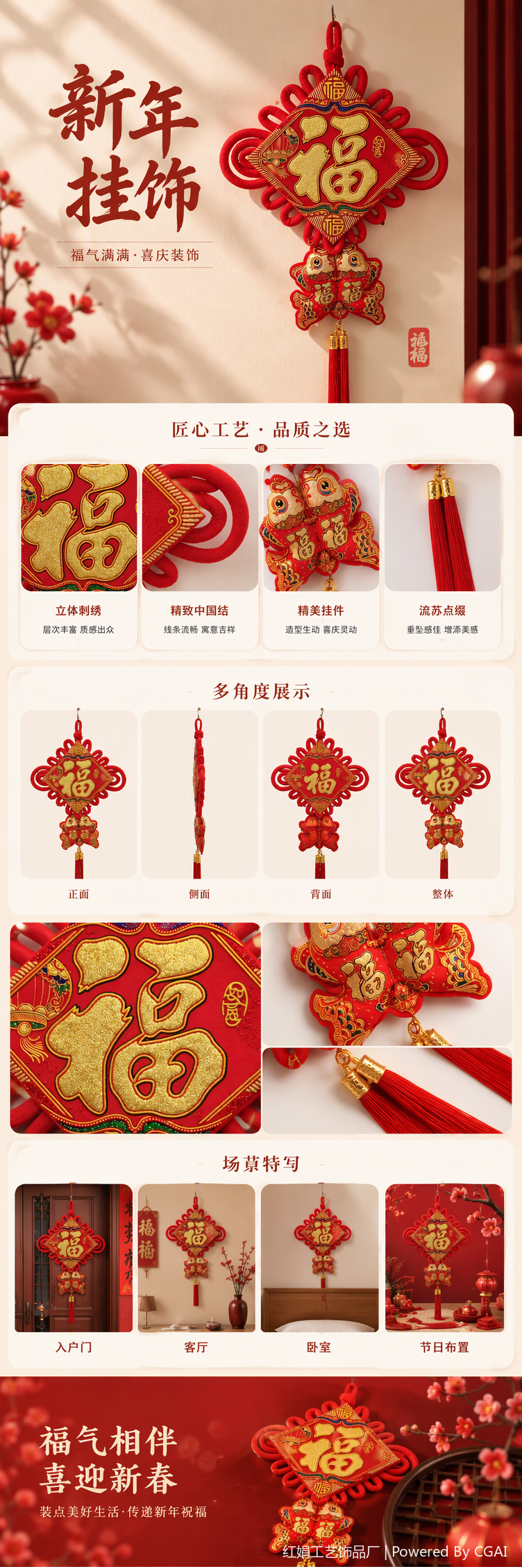 Chinese-style red hand-woven pendants, auspicious decorative items, home car hanging ornaments, gifts pic 1
