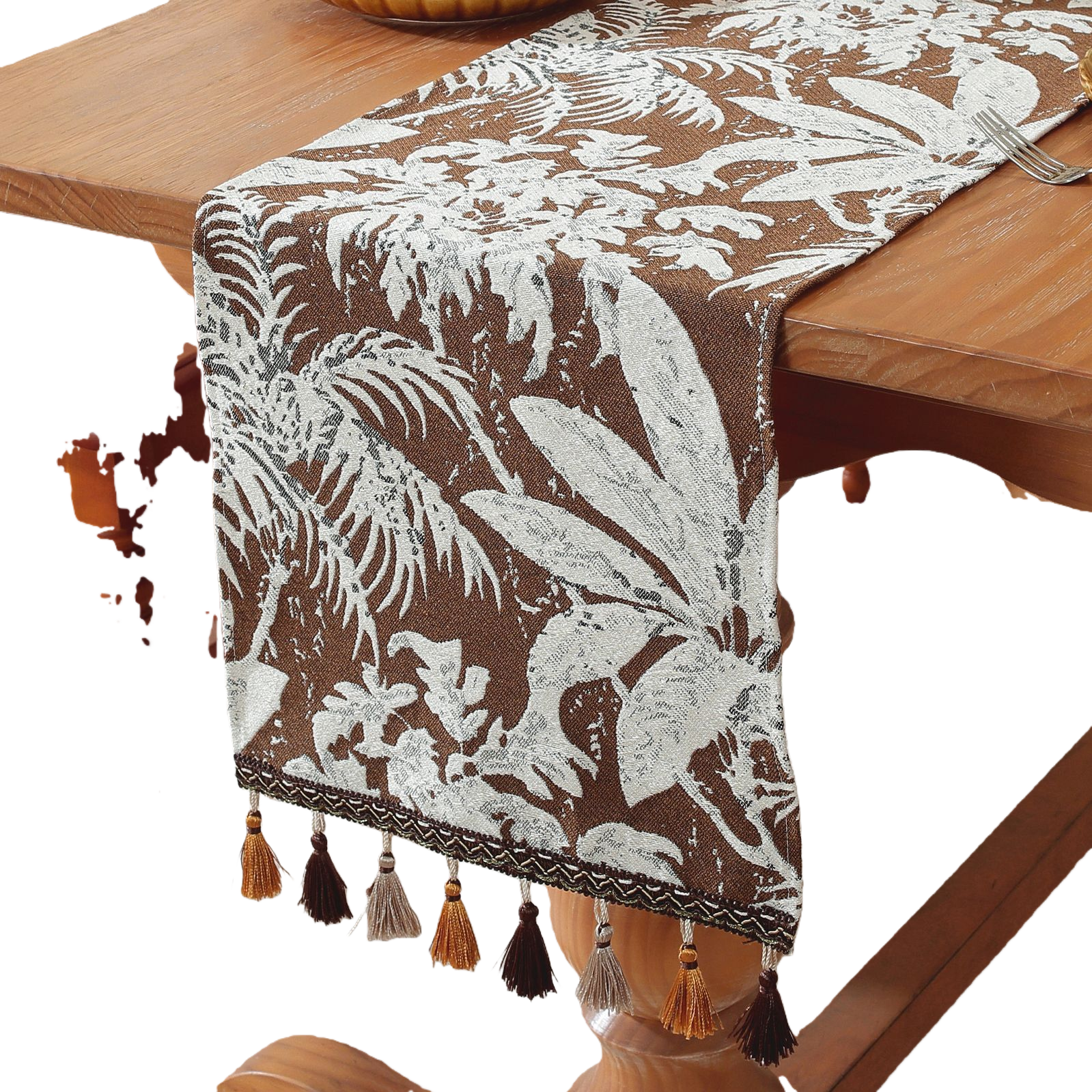 Bandera de mesa venta directa de fábrica planta tropical patrón marrón y blanco bandera de mesa simple moda decoración del hogar oficina suministros de conferencia tela de mesa Item Picture