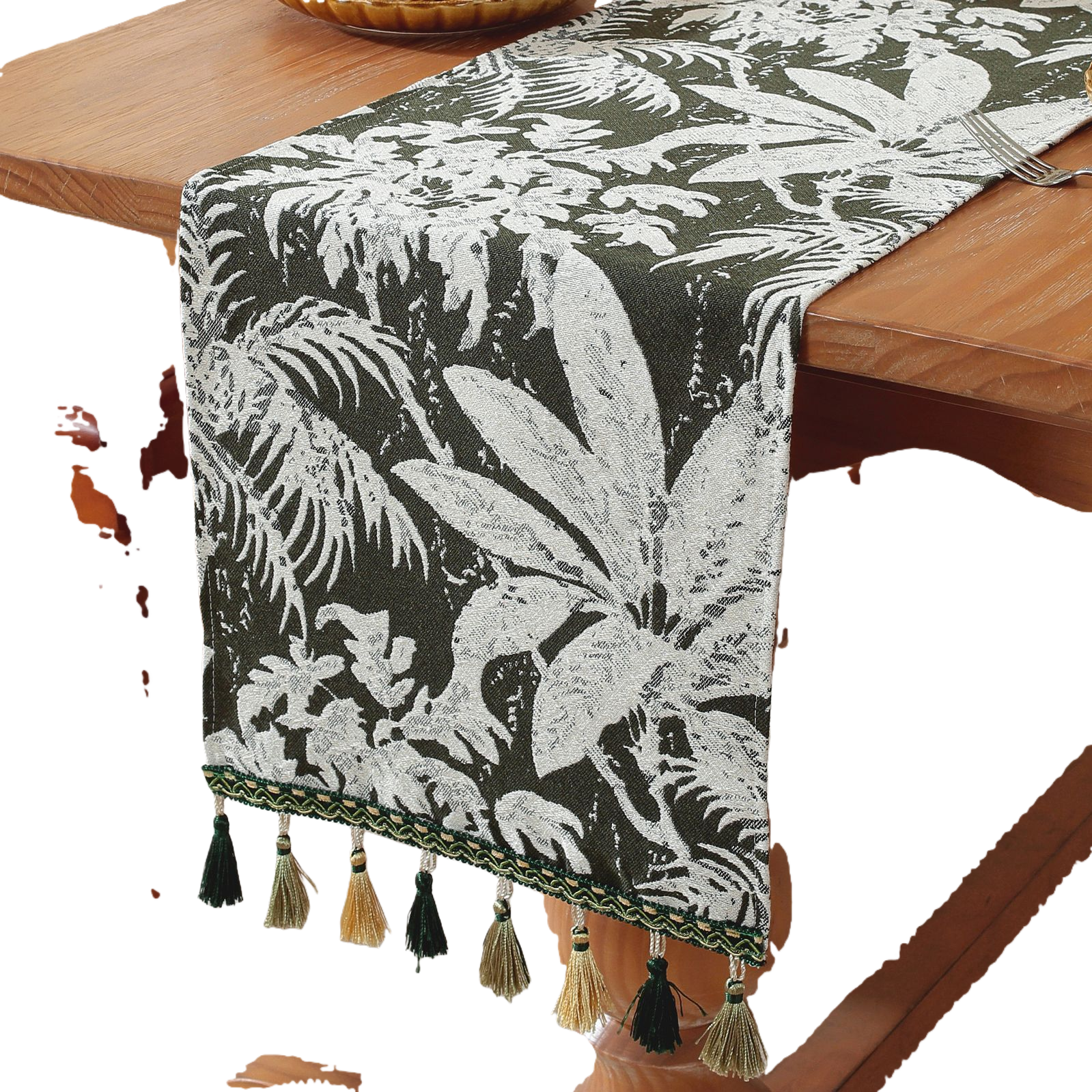 Bandera de mesa venta directa de fábrica pintura decorativa moderna verde arroz blanco diseño de plantas tropicales bandera de mesa musulmana cristal porcelana marco de foto de bienvenida pino colgante pintor decoración de casa Item Picture