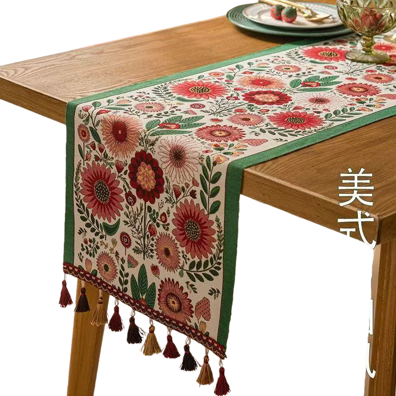 Bandera de mesa venta directa de fábrica estilo americano idílico teñido teñido bandera de té jacquí bandera transfronteriza mantel parque de tela silla de una pieza alfombrilla de navidad artículos de decoración Item Picture