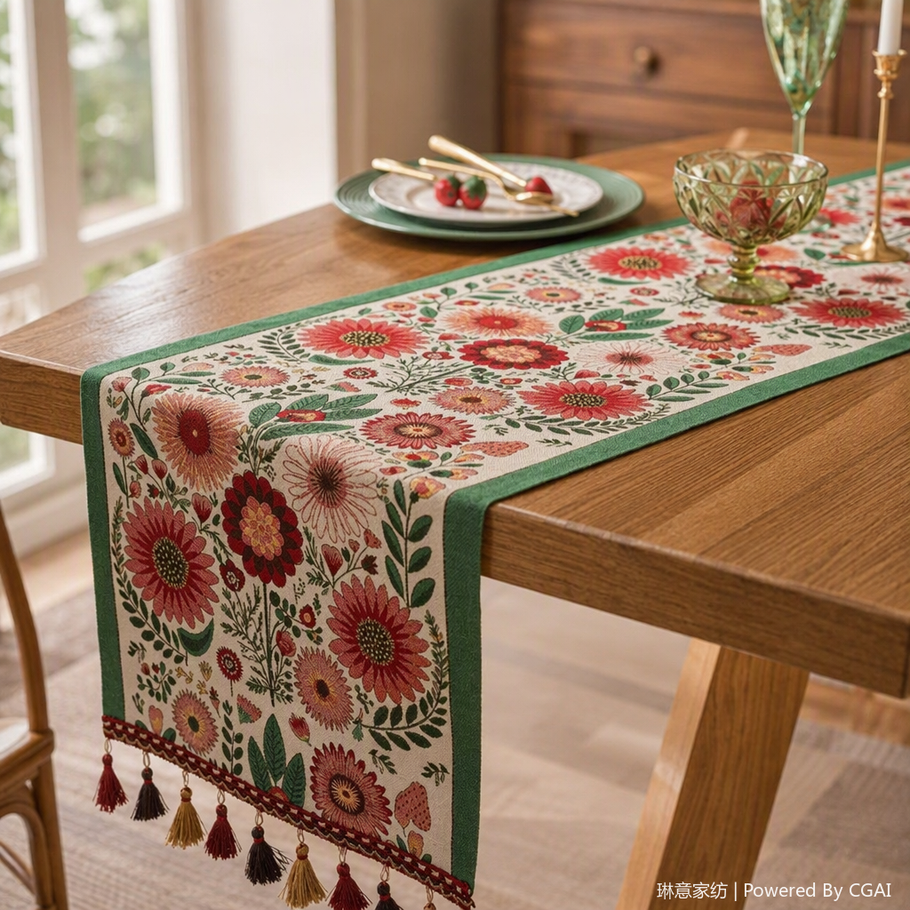 Bandera de mesa venta directa de fábrica estilo americano idílico teñido teñido bandera de té jacquí bandera transfronteriza mantel parque de tela silla de una pieza alfombrilla de navidad artículos de decoración details Picture