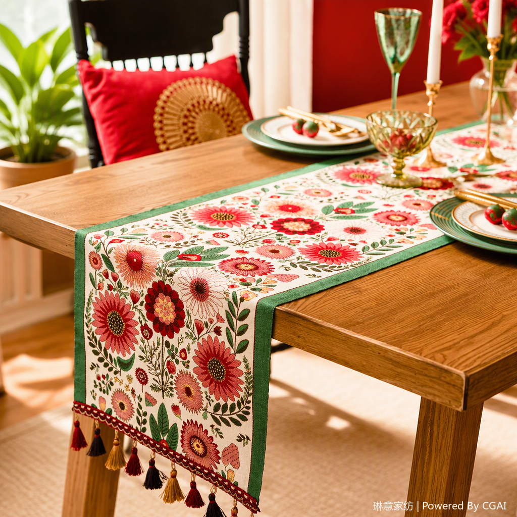 Bandera de mesa venta directa de fábrica estilo americano idílico teñido teñido bandera de té jacquí bandera transfronteriza mantel parque de tela silla de una pieza alfombrilla de navidad artículos de decoración Specification image
