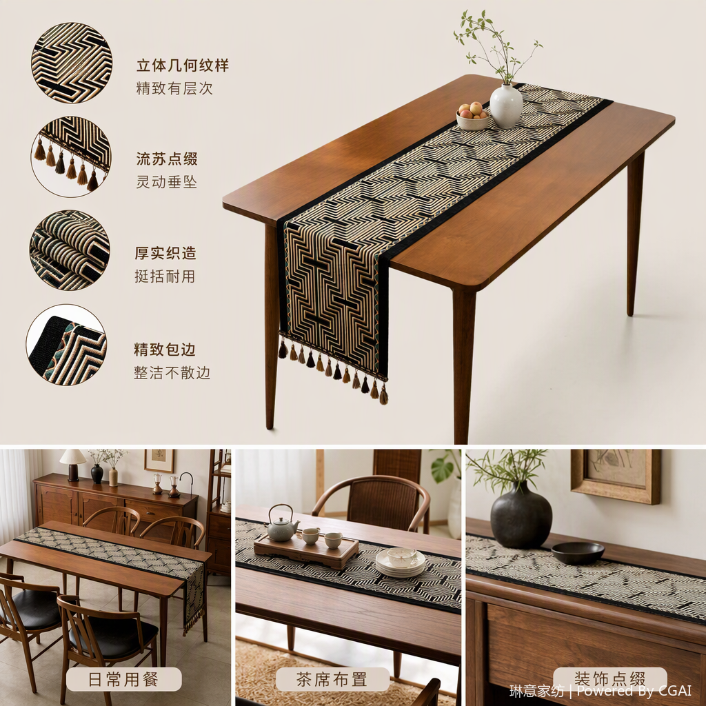 Bandera de mesa venta directa de fábrica patrón geométrico borla decoración bandera de mesa mesa de madera mesa larga artículos para el hogar estilo simple tela de mesa de mesa decoración de mantel