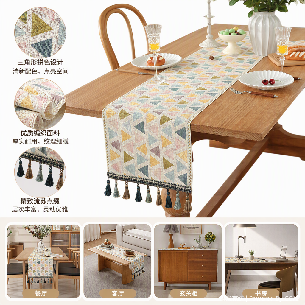 Color patrón geométrico tabla de flecos bandera emparejamiento mesa de comedor de madera conjunto de sillas visitante banquete mesa redonda silla combo