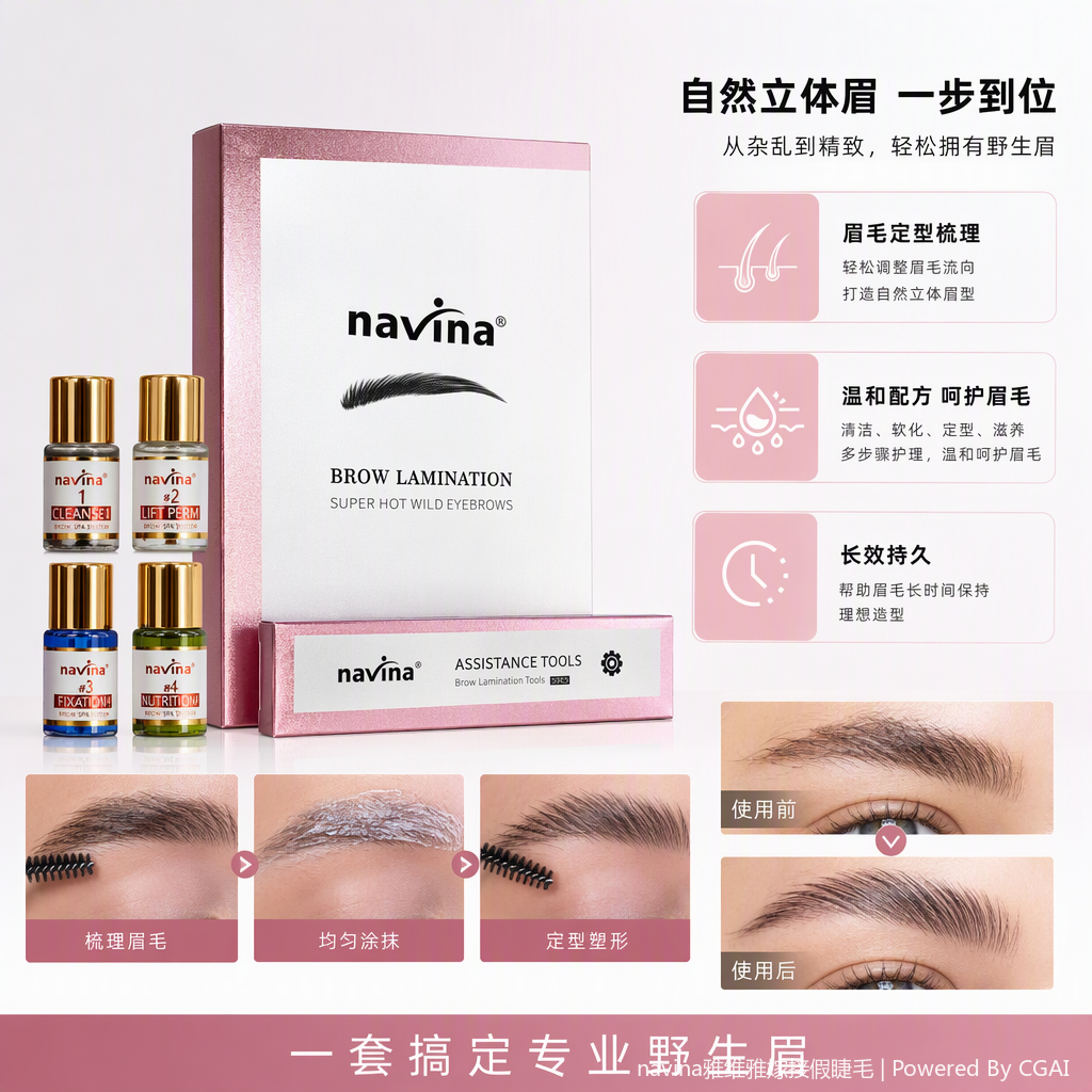 Navina cejas crema de fijación caja de embalaje rosa de larga duración forma natural cuidado profesional cejas maquillaje productos