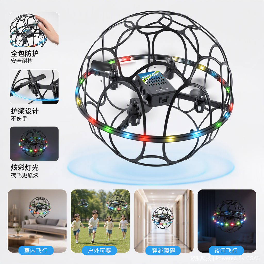 Football drone, spherical full protection, remote control aircraft, colorful lights, durable and drop-resistant children's toy aircraft, special toy aircraft for primary school students' competitions