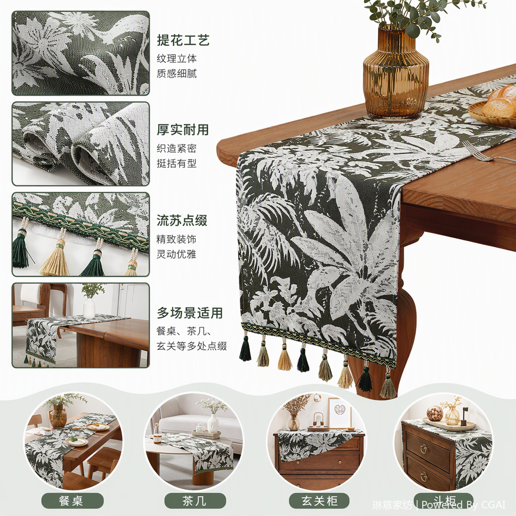 Bandera de mesa venta directa de fábrica pintura decorativa moderna verde arroz blanco diseño de plantas tropicales bandera de mesa musulmana cristal porcelana marco de foto de bienvenida pino colgante pintor decoración de casa