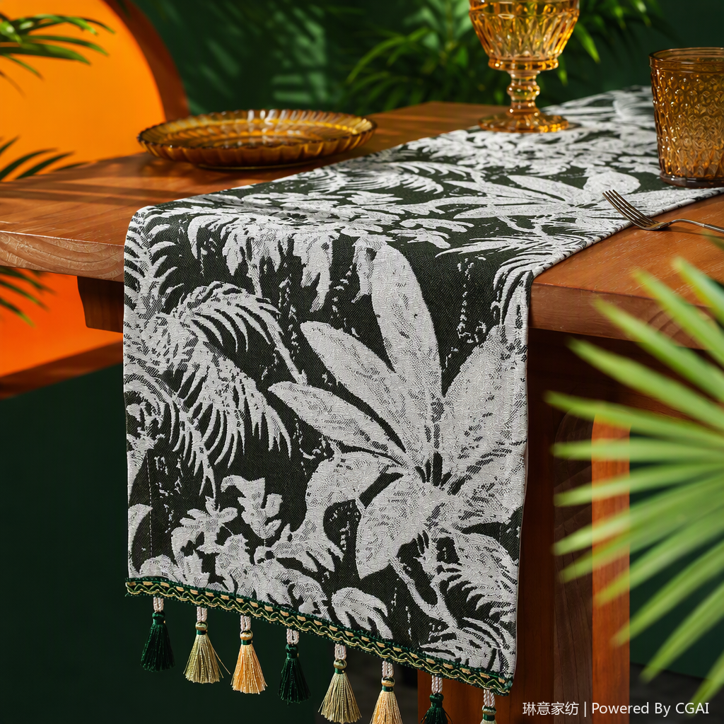 Bandera de mesa venta directa de fábrica pintura decorativa moderna verde arroz blanco diseño de plantas tropicales bandera de mesa musulmana cristal porcelana marco de foto de bienvenida pino colgante pintor decoración de casa Specification image