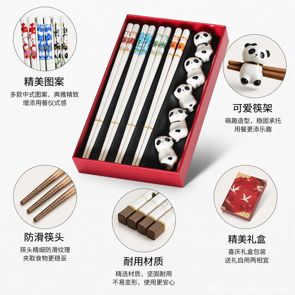 陶瓷动物摆件筷子套装十二款创意餐具家居装饰实用礼品赠送佳品