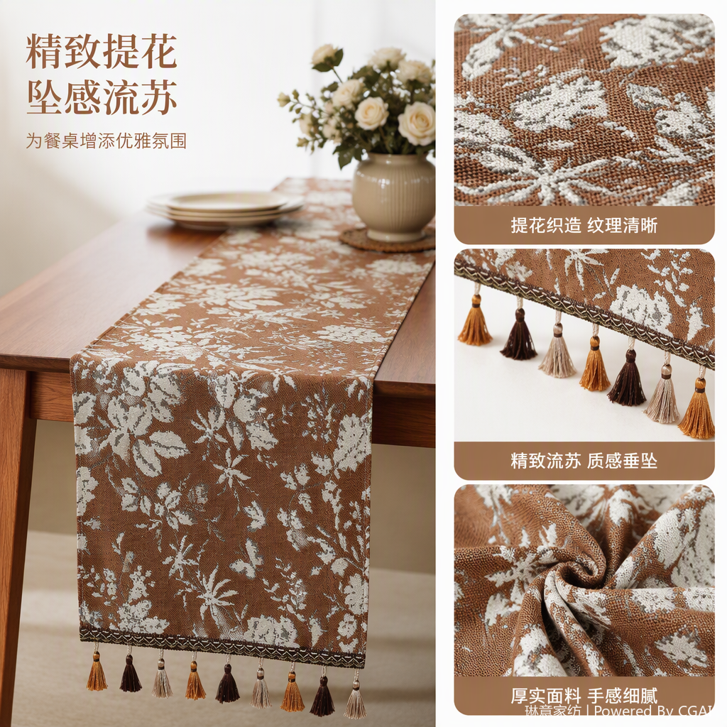 Bandera de mesa venta directa de fábrica patrón floral marrón decoración suave para el hogar bandera de mesa personalizada herramientas de cerámica artículos de decoración personalidad estilos personalizados varios