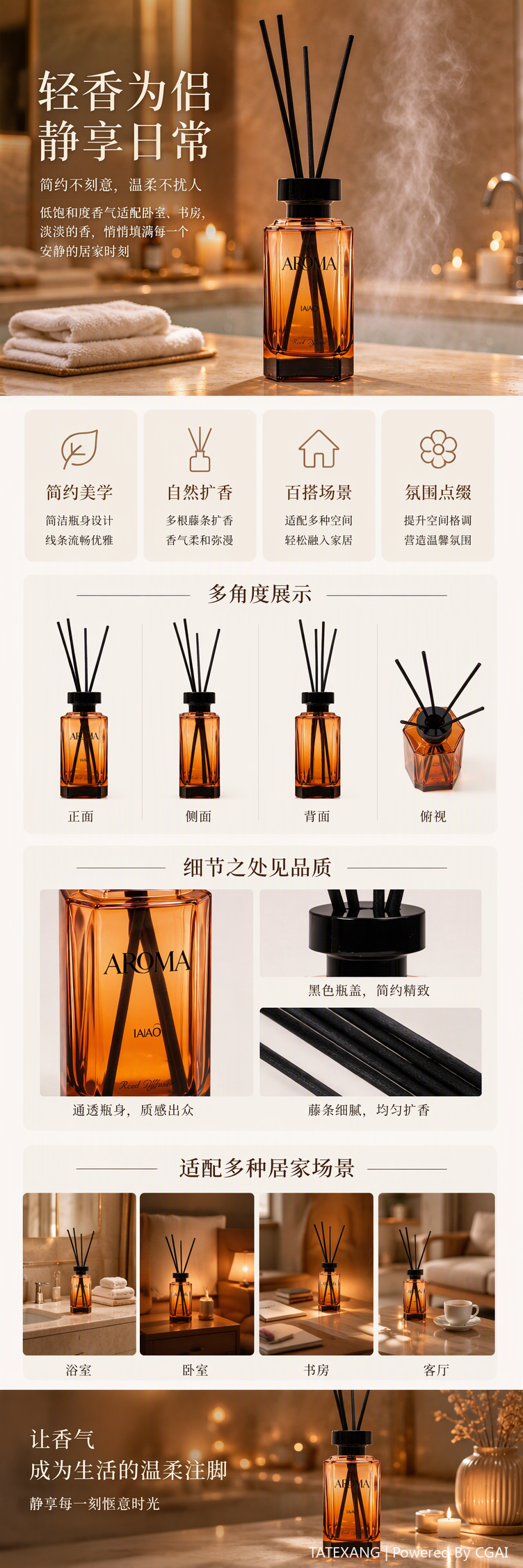TATEXANG White Tea, Cedar, Cherry Fragrance, rattan aromatherapy craft, home bedroom, living room, bathroom decoration, gift pic 1