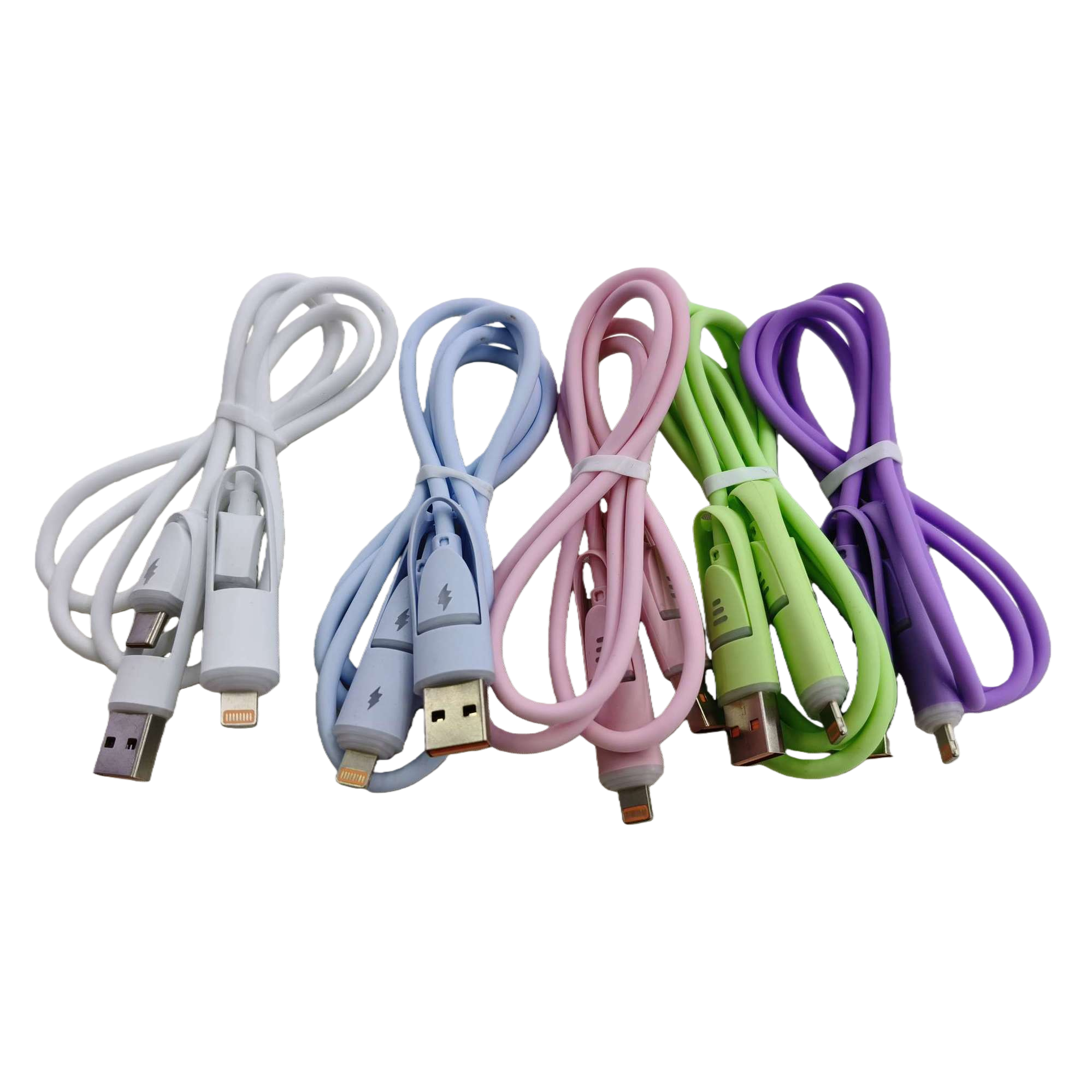 The multi-functional five-color data transmission charging cable is a durable charging cable compatible with multiple devices for mobile phones and tablets Item Picture