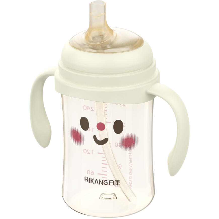 [OSEO] 26Q4#N1077-1 bebé de agua arroz blanco smiley face patrón bebé y niño aprender taza de bebida taza de agua caliente accesorios bebé bebedor de agua productos para niños Item Picture