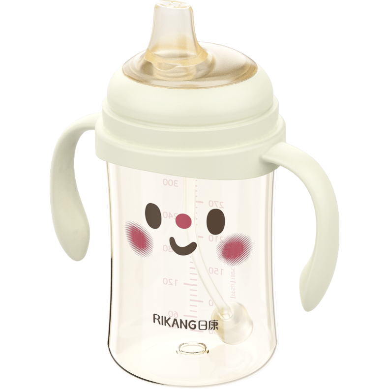 [OSEO] 26Q4#N1080-1 bebé de agua arroz blanco cara sonriente bebé y niño niño aprender taza de bebida taza de agua caliente bebé accesorio bebedor niño con pajita Item Picture