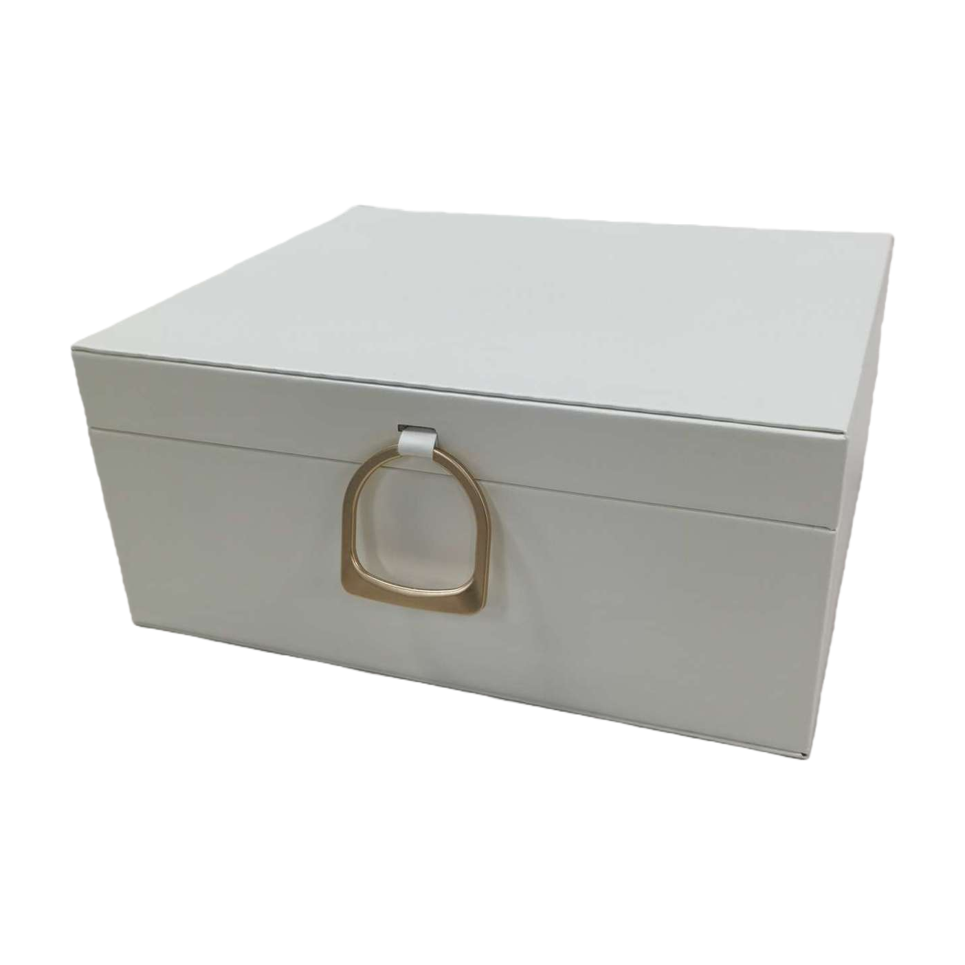 Multi-functional white storage box with golden ring buckle, organizing box, storage container, household storage supplies, storage box Item Picture