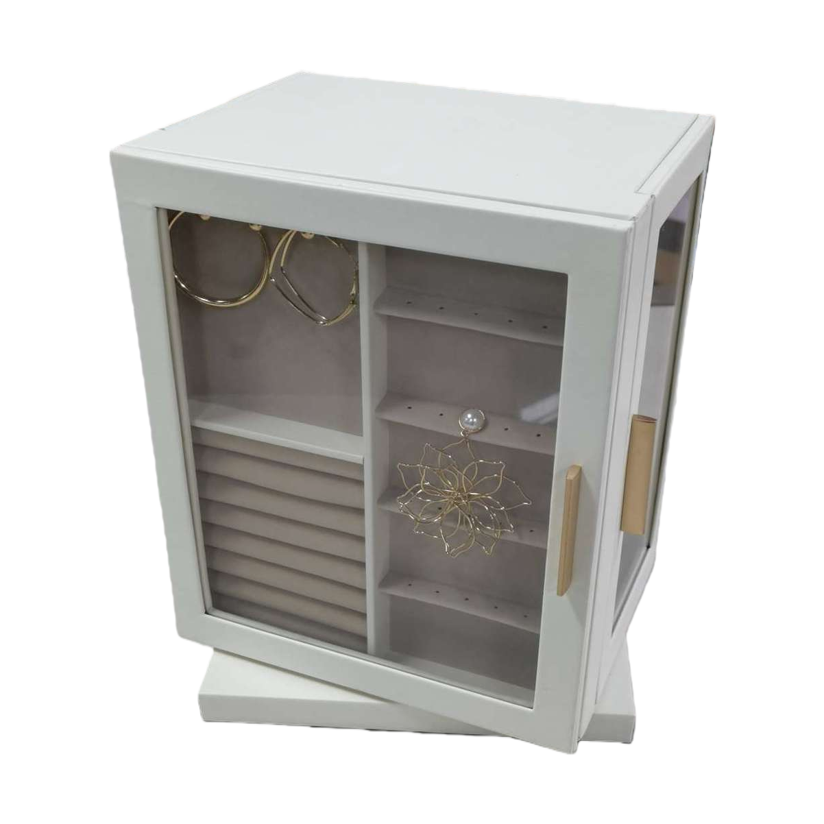 White glass door jewelry storage box, multi-layer organizing box, jewelry display storage cabinet, storage box, jewelry cabinet, home simple style Item Picture