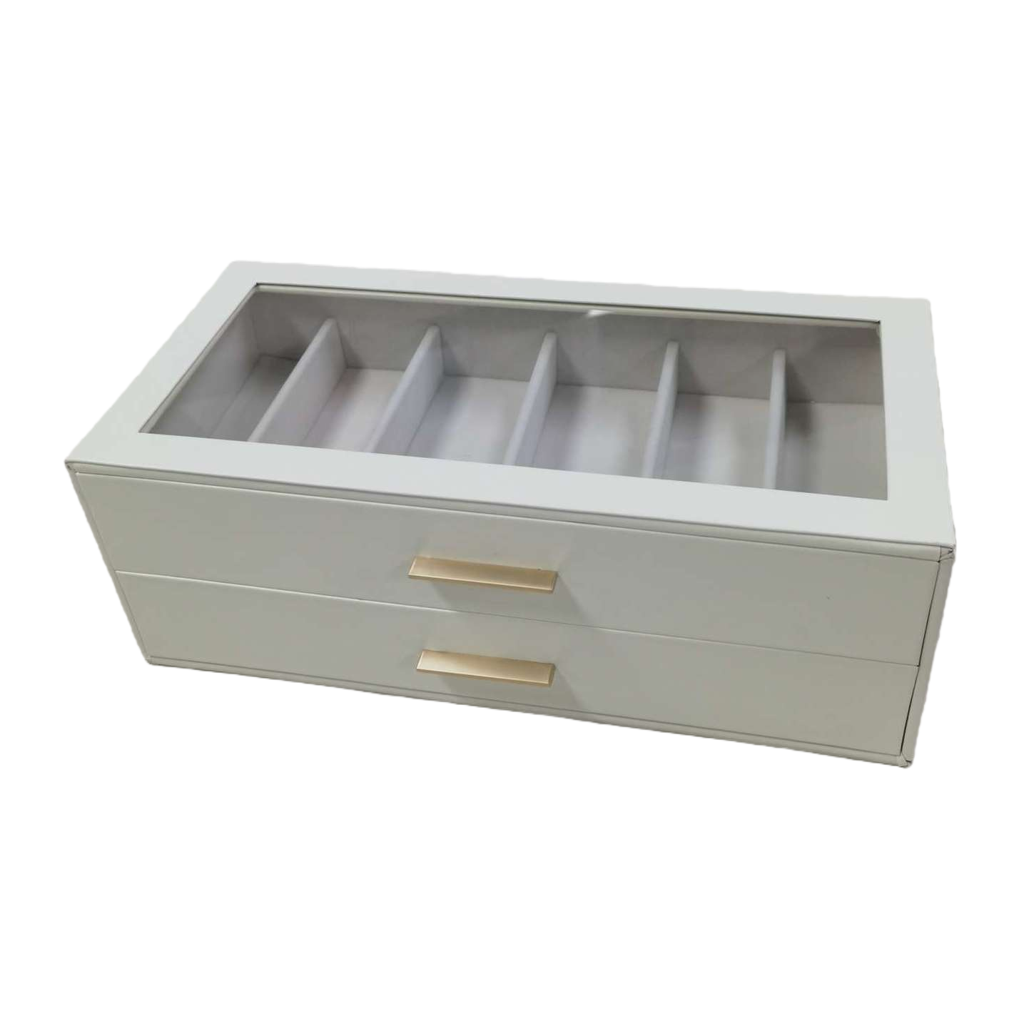 White double-layer drawer-type glass cover jewelry storage box, multi-layer organizing box, jewelry display storage box, and storage box Item Picture