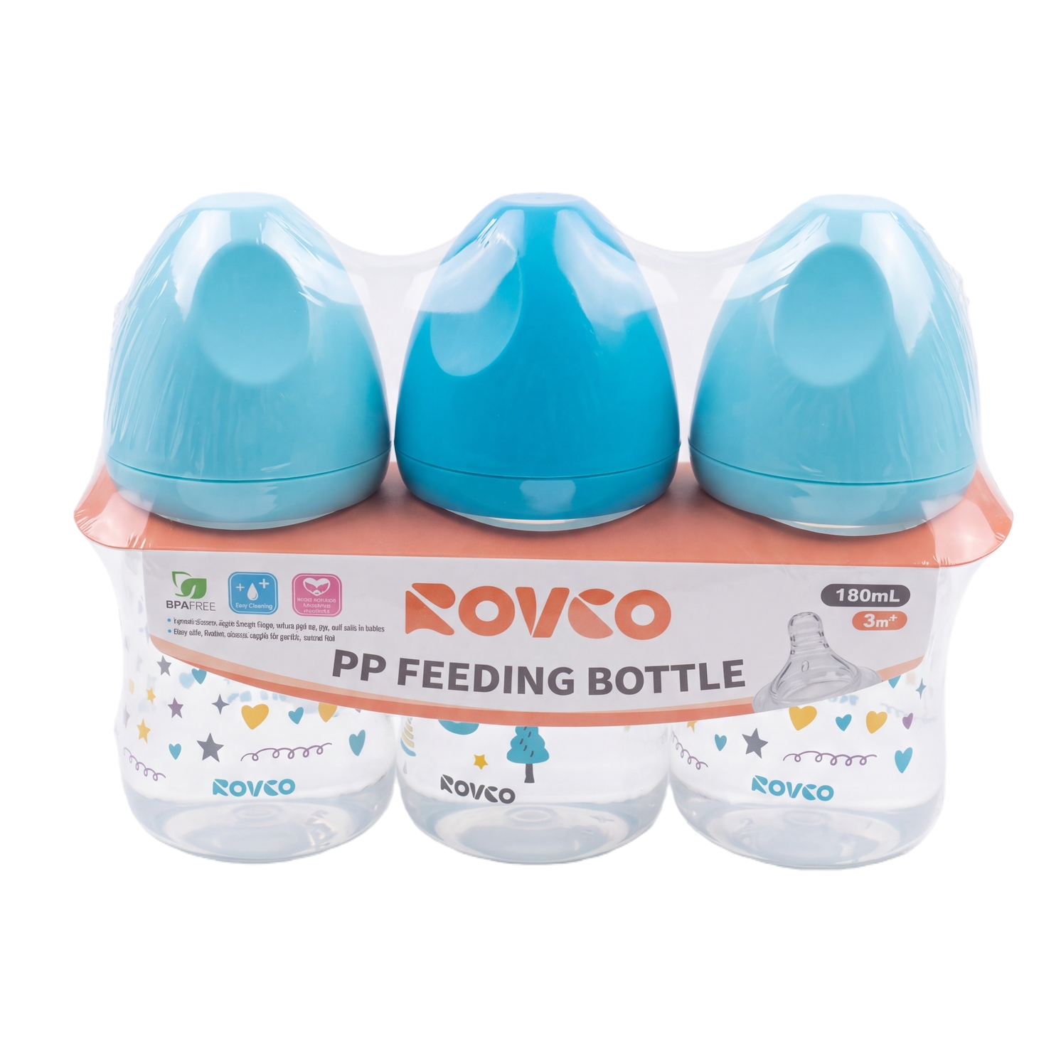 【OSEO】26Q4#W1004-1 Infant bottle with three blue caps, PP material anti-drop shaking milk feeding product Item Picture