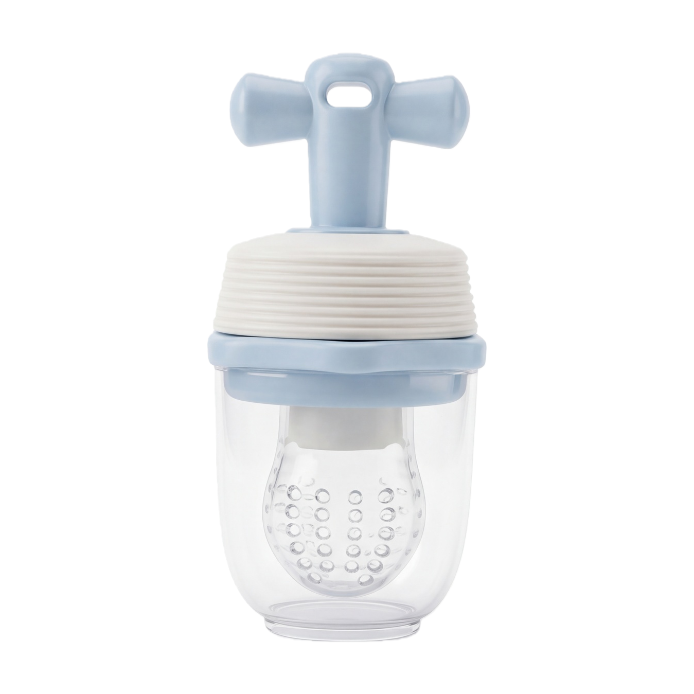 【OSEO】26Q4#W1018 light blue handle baby food grinder, white silicone cover, transparent liquid storage chamber, perforated mouthpiece, multi-functional baby food tool Item Picture
