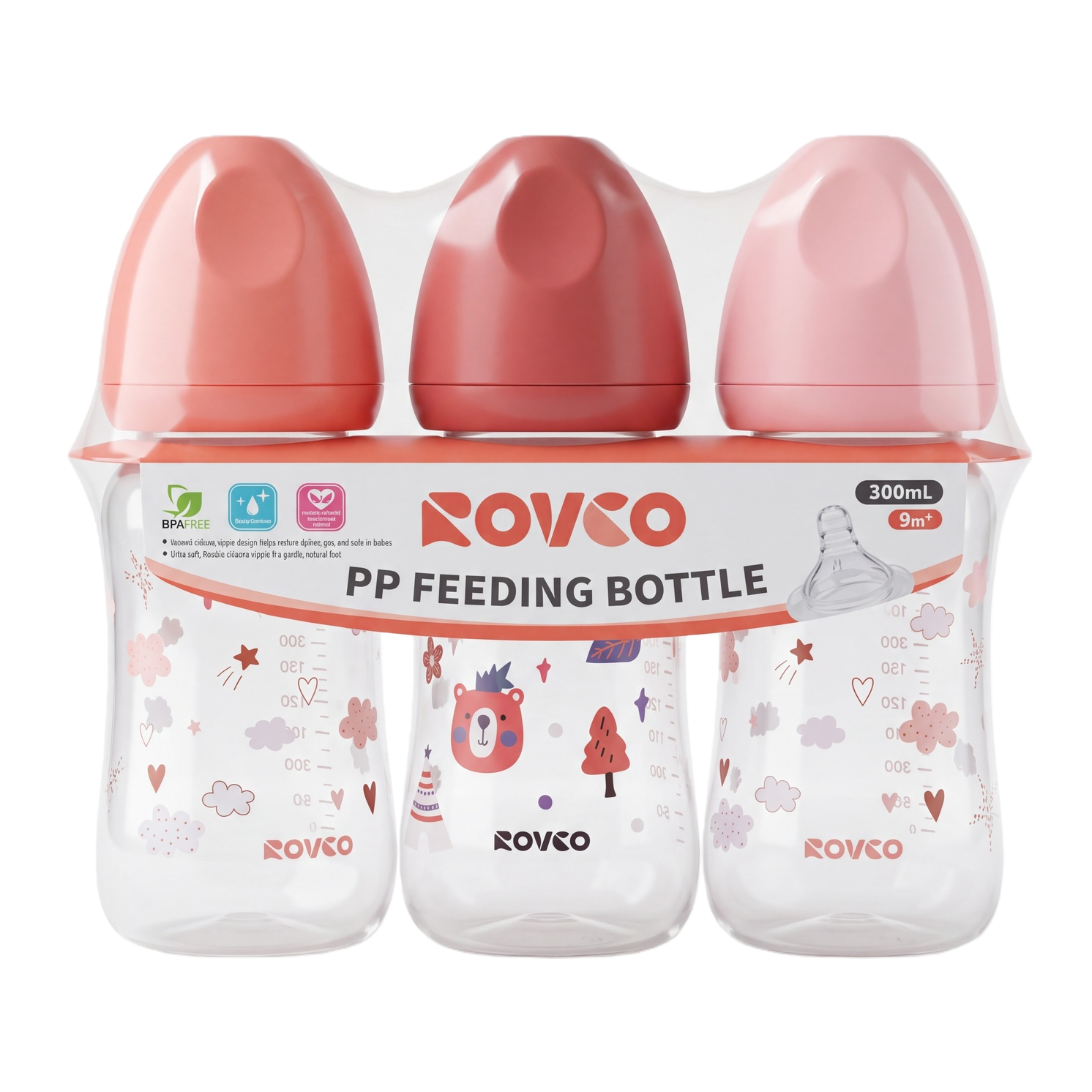 【OSEO】26Q4#W1022-2 ROVCO pink series PP baby bottle set of three Philips infant and toddler bottle shaking accessories, suitable, safe and durable Item Picture