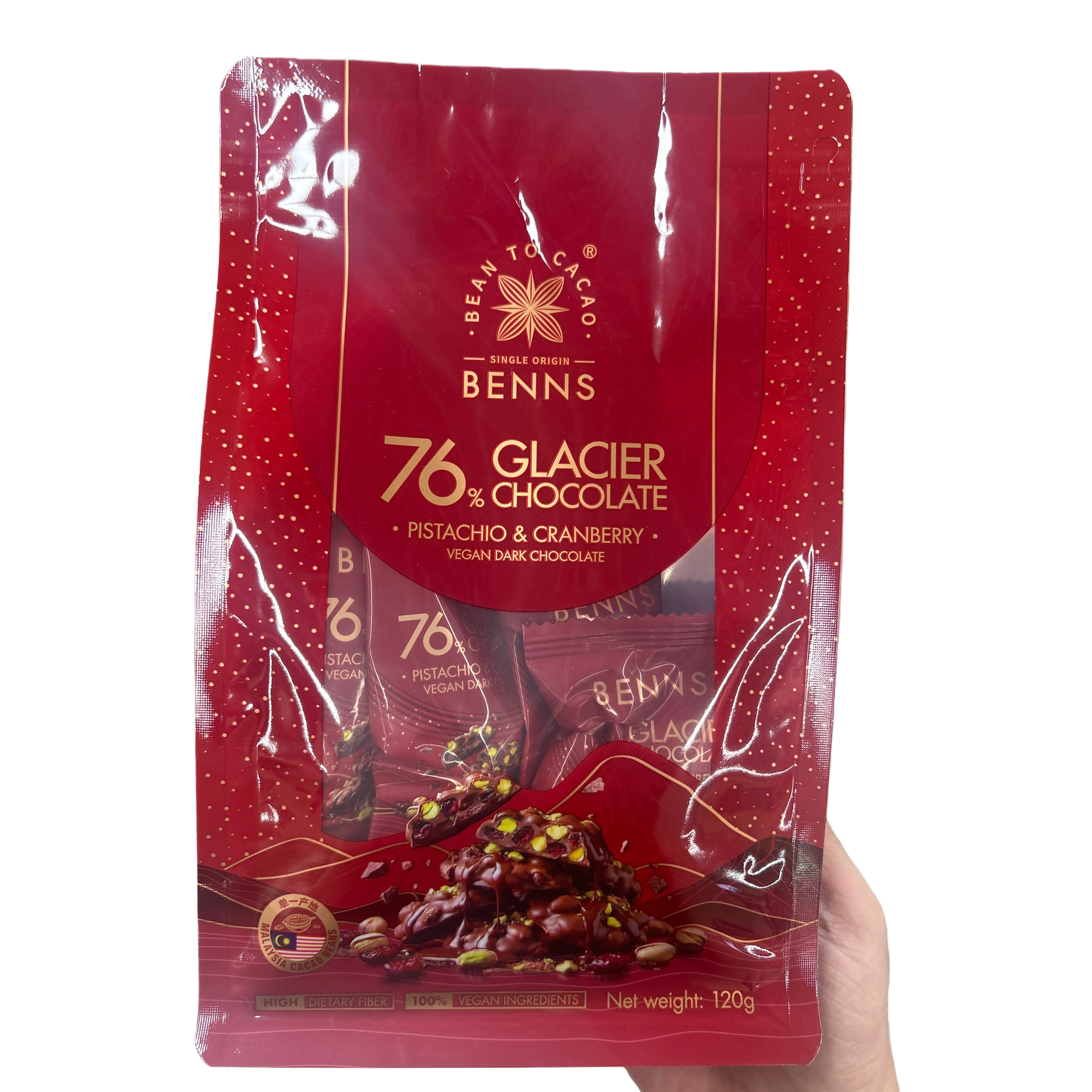 Benns76 vegano chocolate negro pistacho sabor arándano rojo bolsas dulces snack saludable y delicioso Item Picture