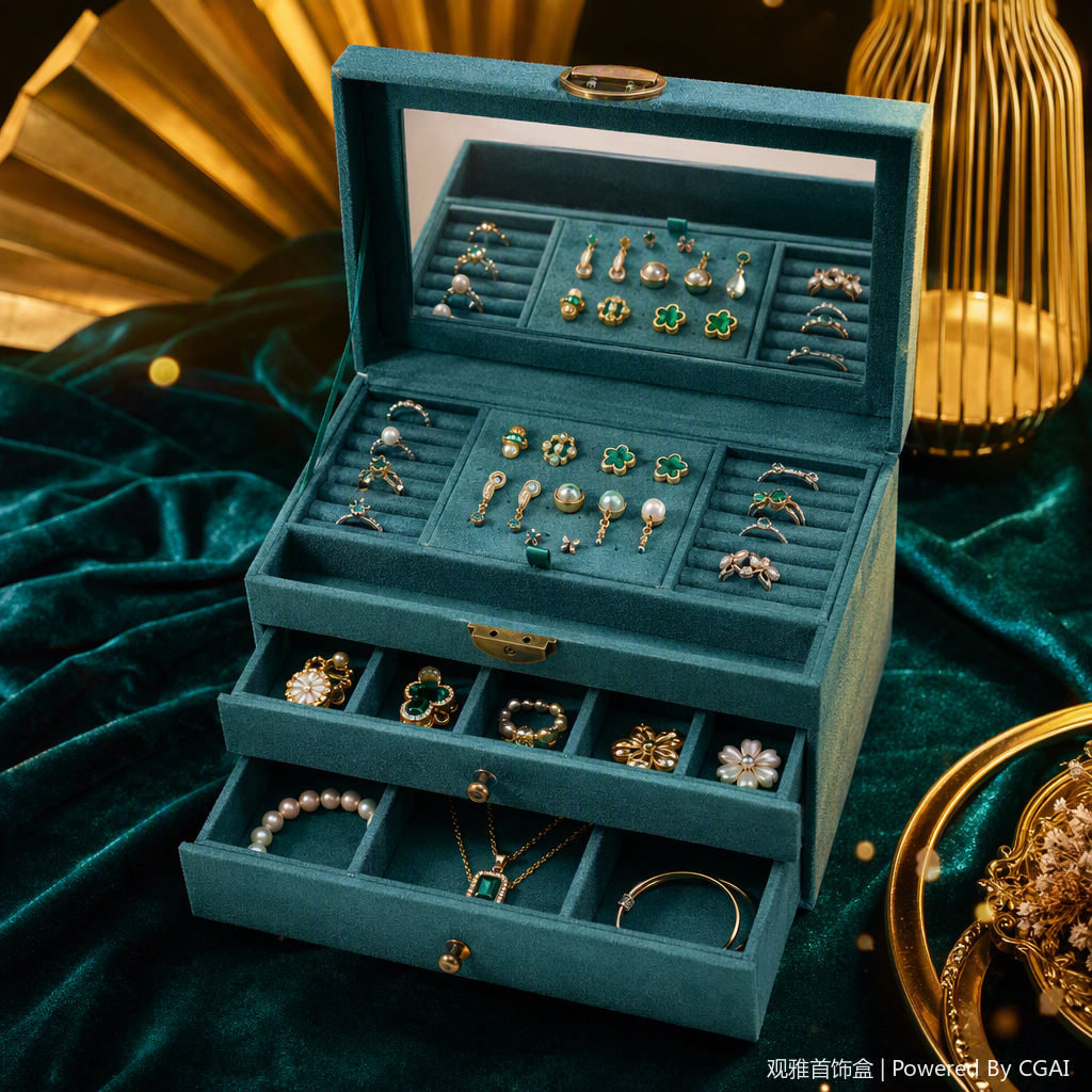 أغطية زجاجية لشريط كاسيت من مجوهرات مزخرفة باللون الأخضر الغامق Specification image