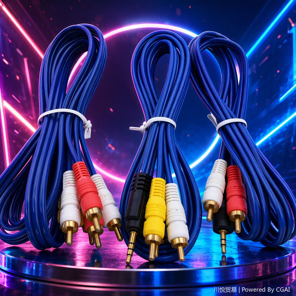 وصلات سمعية وبصرية زرقاء من ثلاث مجموعات من وحدات RCA وكابلات مقابس من عيار 3.5 ملم من الأسلاك السمعية -البصرية متعددة الأغراض ذات نقل عالي الوضوح Specification image