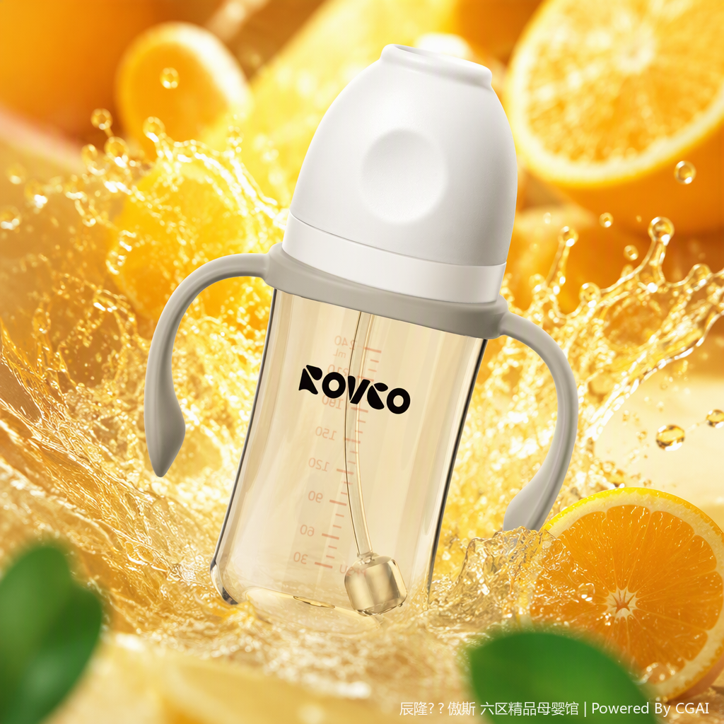 【OSEO】26Q4#N1065-2 leak-proof and heat-resistant transparent baby bottle with grey handle bottle cover, baby feeding products, baby bottle accessories Specification image