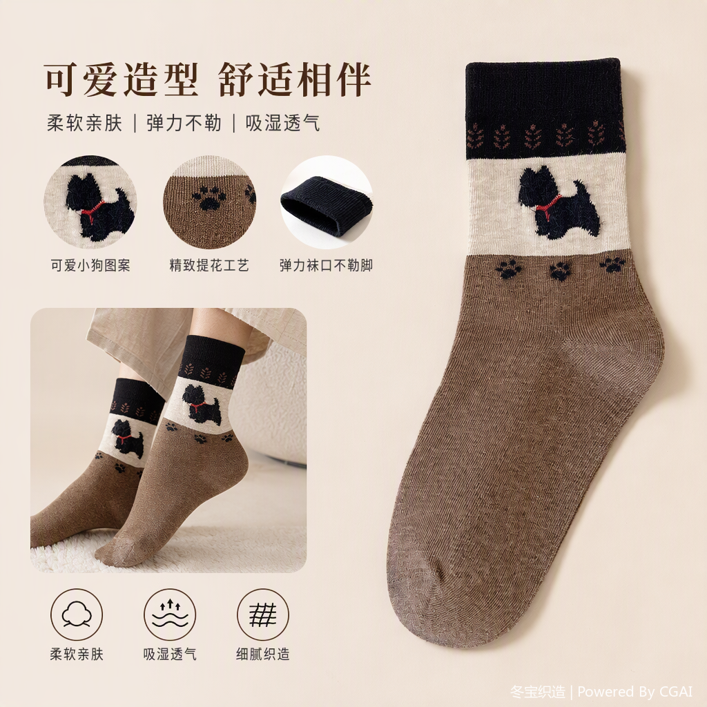 Comfortable brown thigh-high socks with Scottish Terrier patterns, casual and sporty men's and women's fashionable and trendy socks