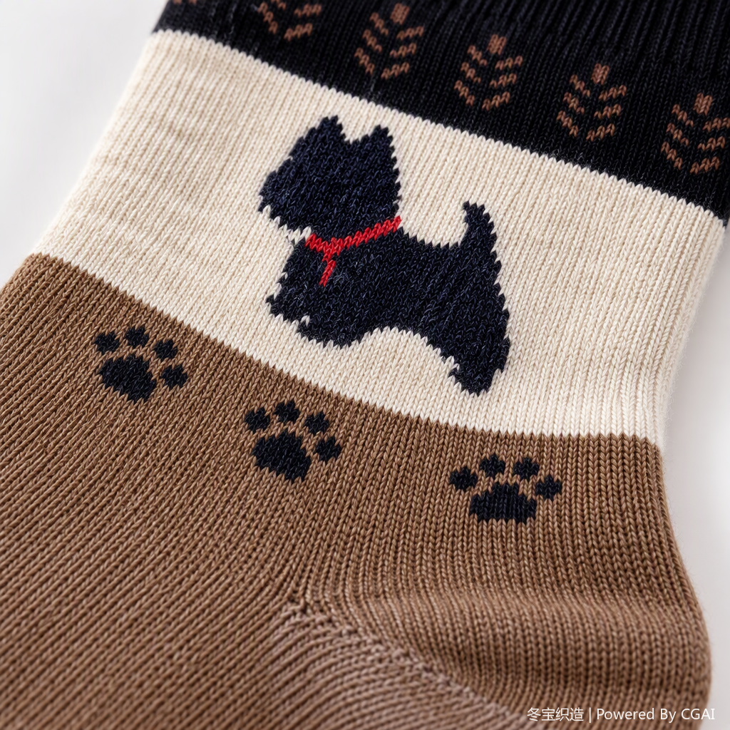 Comfortable brown thigh-high socks with Scottish Terrier patterns, casual and sporty men's and women's fashionable and trendy socks Application Scenario