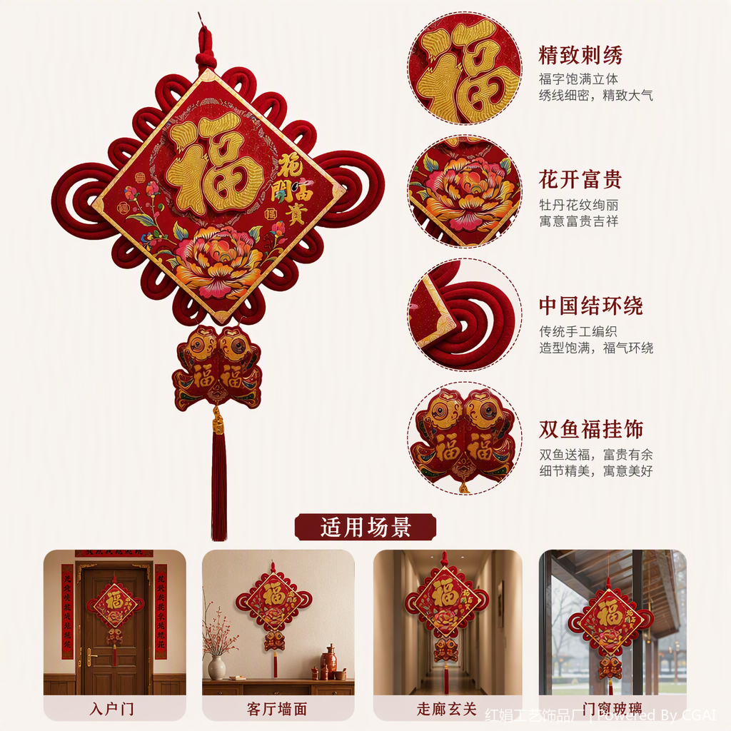 Chinese-style 汍 red hand-woven pendant auspicious knot pendant home decoration festival gift pendant