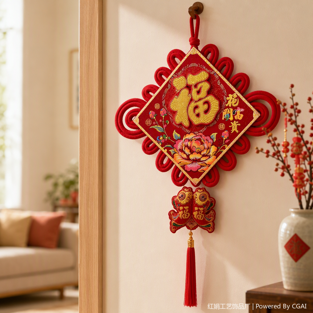 Chinese-style 汍 red hand-woven pendant auspicious knot pendant home decoration festival gift pendant details Picture