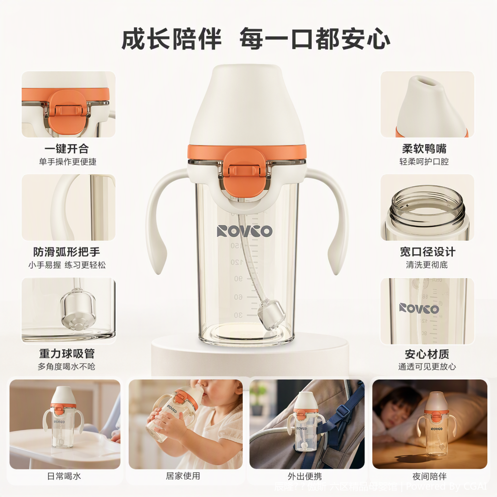 【OSEO】26Q4#P1002-1 Cute Cartoon Face Transparent Baby Bottle Set, anti-drop baby bottle accessories, Children's Products 115801730