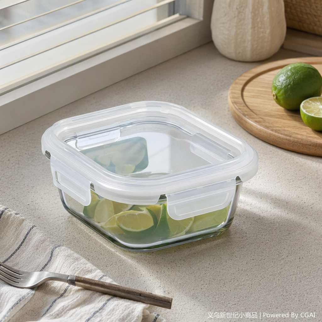 Heat-resistant and cold-resistant transparent glass sealed storage box, kitchen storage and organization container, large-capacity food preservation box details Picture