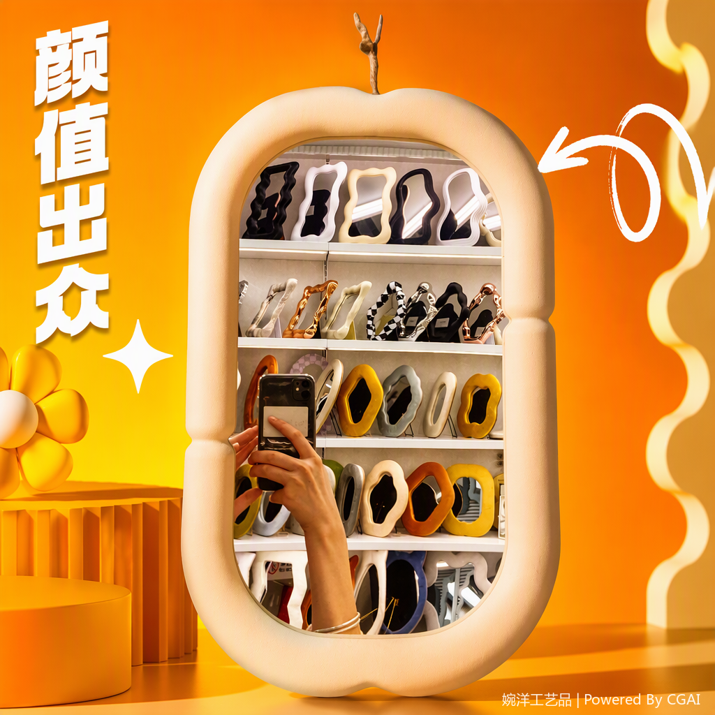 米色云朵造型镜框+镜子细节图