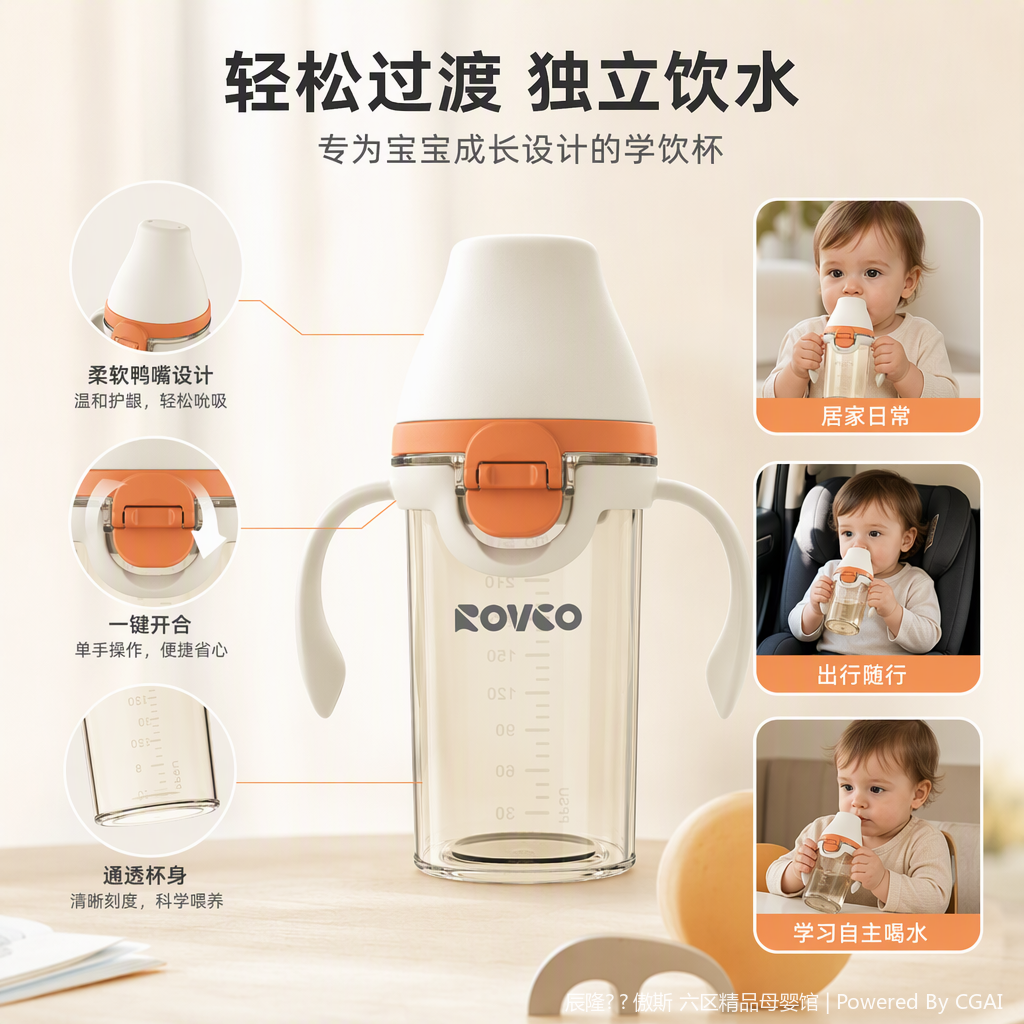 【OSEO】26Q4#P1004-1 Water Baby Orange and White Color with handle Infant drinking cup, thermos cup, children's water cup, baby drinking utensils